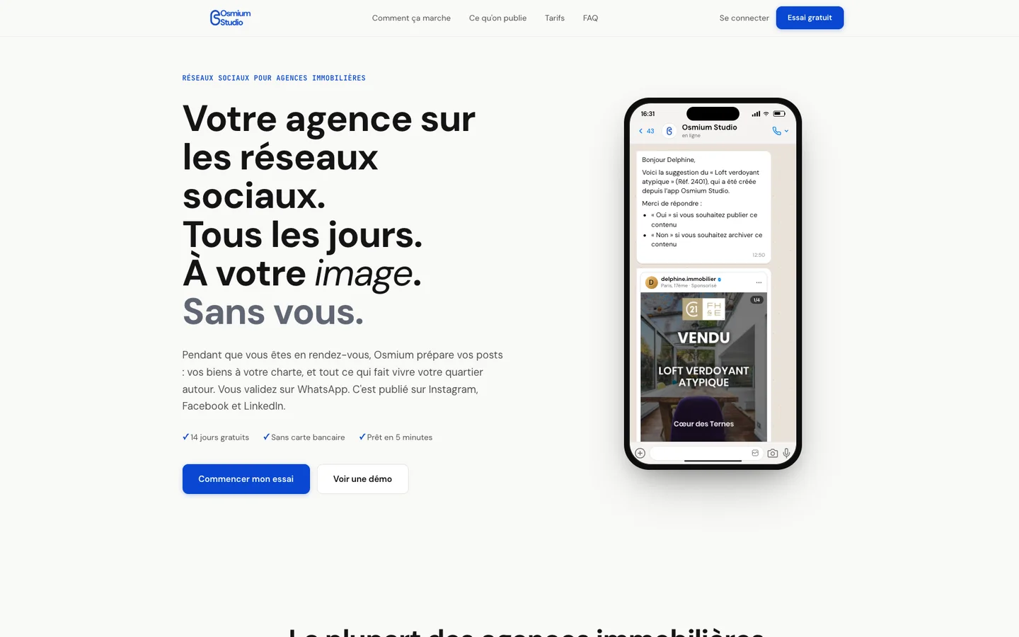 Page d'accueil du site de la plateforme SaaS Osmium Studio