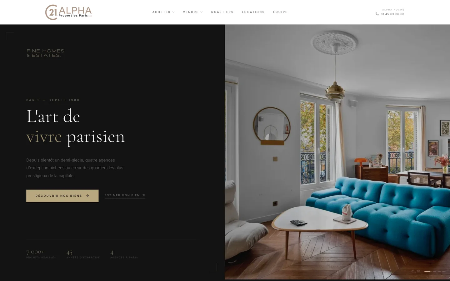 Page d'accueil du site du groupe immobilier Alpha Properties